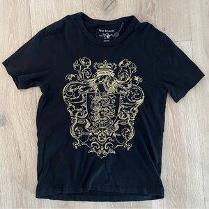 True religion black gold embroidered T-Shirt SZ M *D23